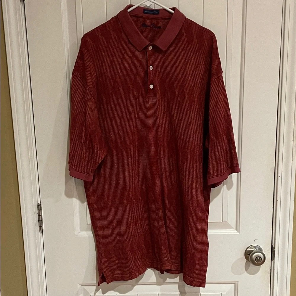 Alan Flusser Textured Rust Red Polo Shirt XL long